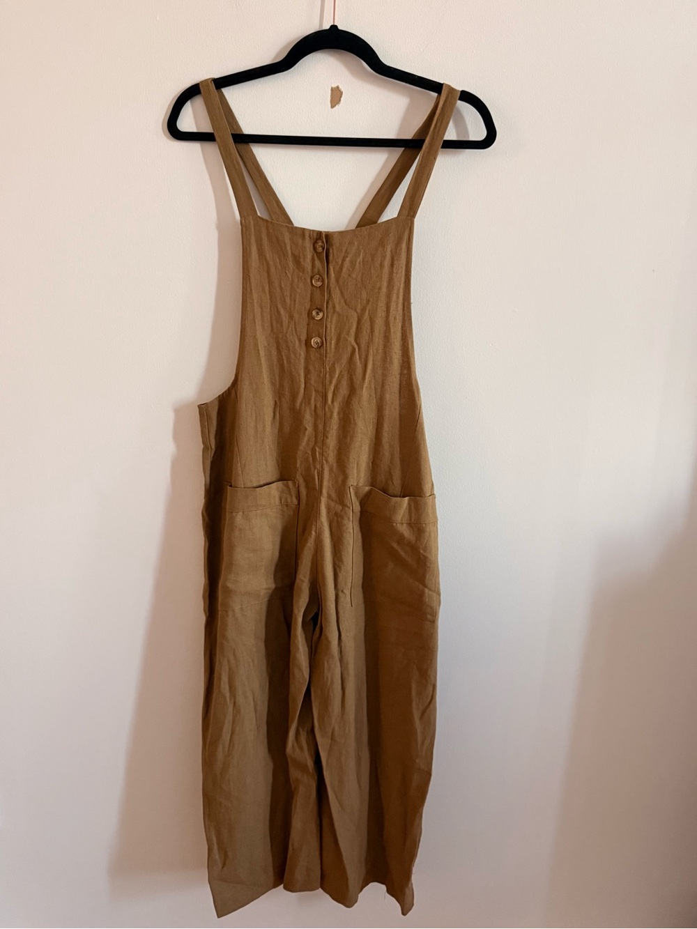 Pull&Bear Camel Pinafore Linen-Blend Wide-Leg Jumpsuit